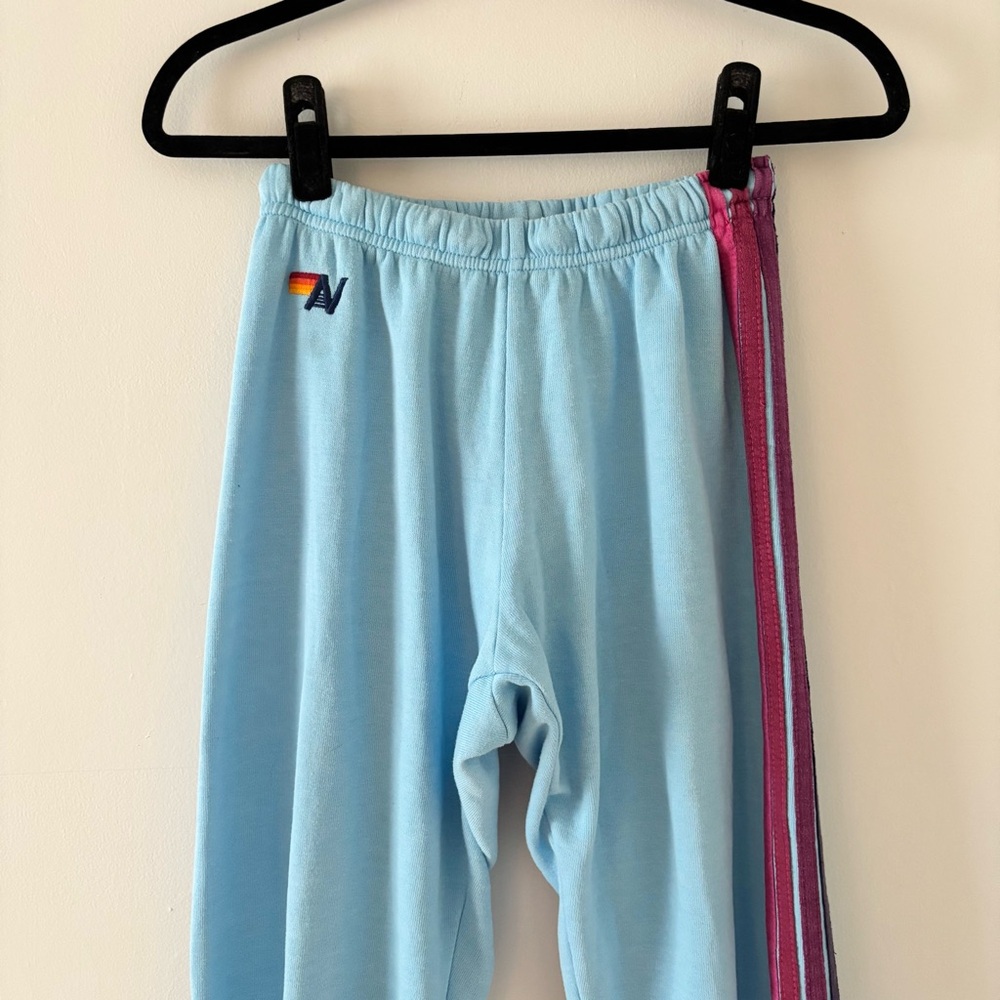 Aviator Nation 5 Stripe Sweatpants Joggers Bottoms Comfortable Soft Knit Blue - Picture 3 of 6